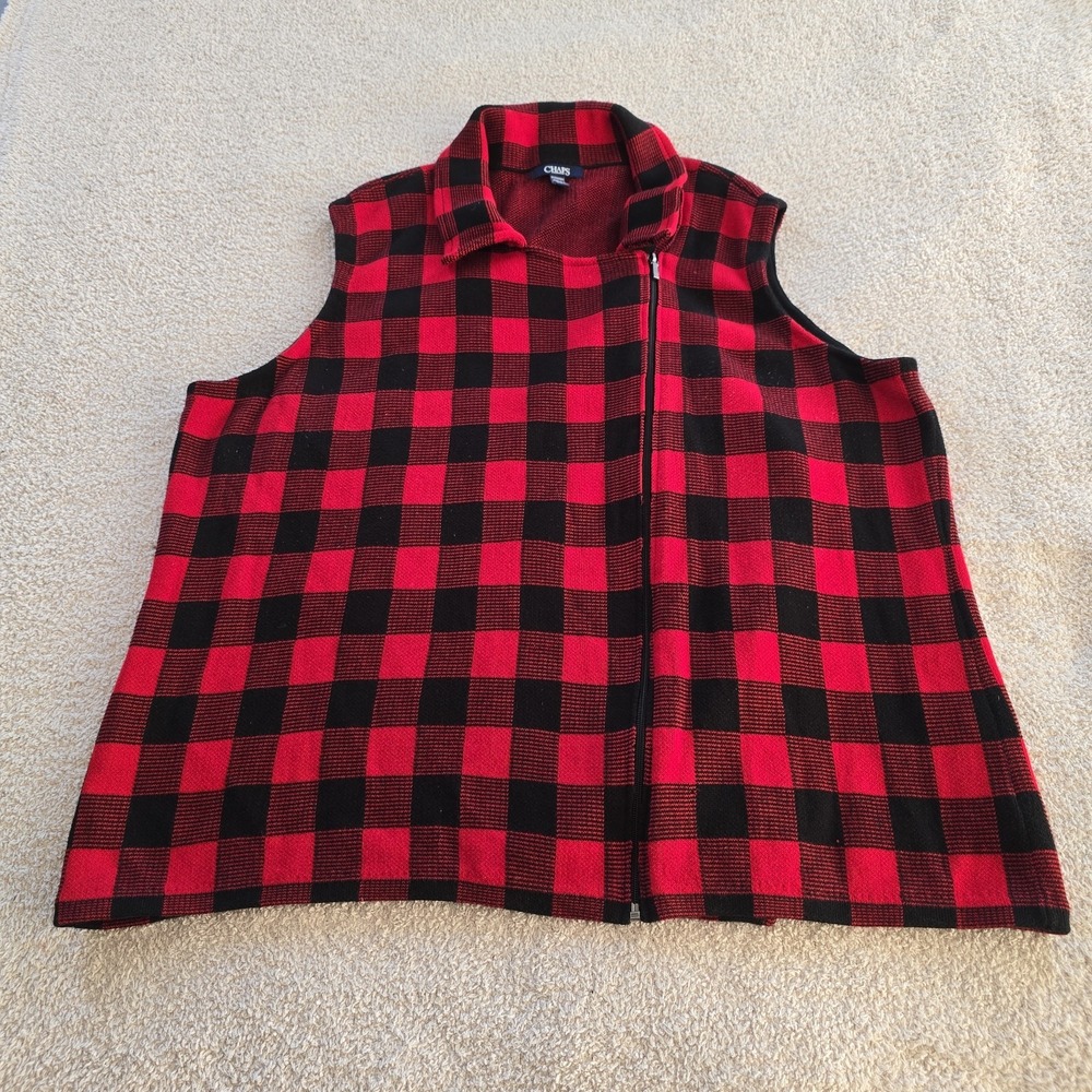 Chaps Buffalo Check Plaid Asymmetrical Zip Sweater Vest Red/black Sz 3XL
